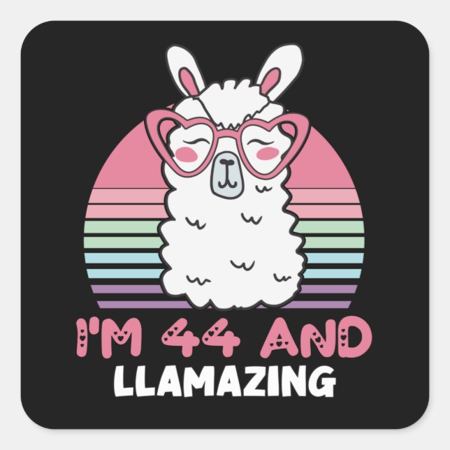 Sticker Carré 44 ans Anniversaire lamazing 44e anniversaire Llam (Devant)