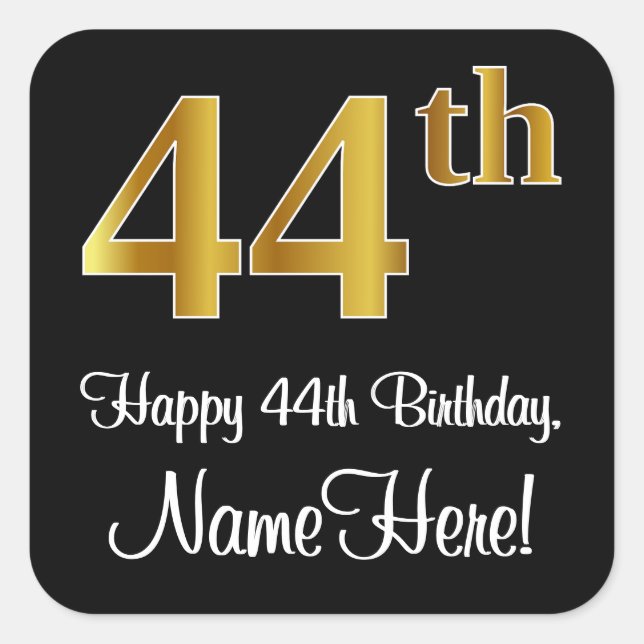 Sticker Carré 44e anniversaire - Elégant luxe Faux Gold Look # (Devant)