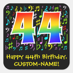 Sticker Carré 44e anniversaire : Symboles de musique colorée, A
