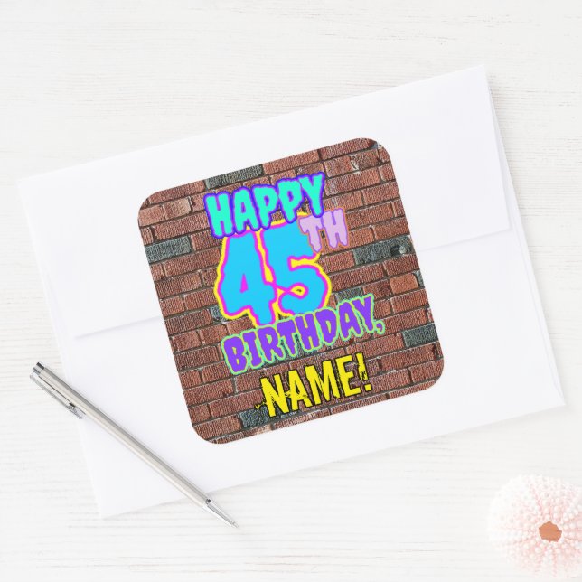 Sticker Carré 45e anniversaire - Amusant, Graffiti urbain inspir (Enveloppe)