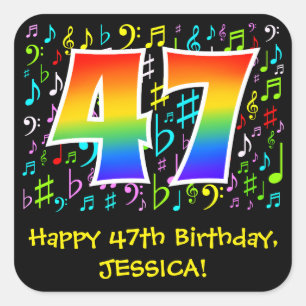 Sticker Carré 47e anniversaire : Symboles de musique colorée, A