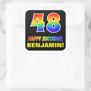 Sticker Carré 48e anniversaire : Bold, amusant, simple, arc-en-c