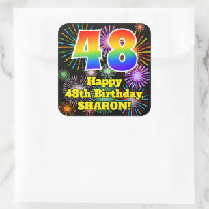 Sticker Carré 48e anniversaire : Fun Fireworks Look, Arc-en-ciel