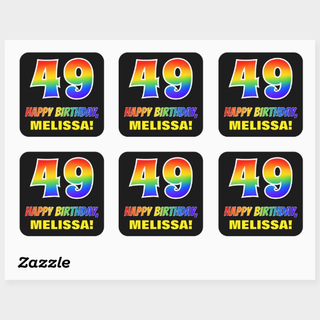 Sticker Carré 49e anniversaire : Bold, amusant, simple, arc-en-c (Feuille)