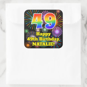 Sticker Carré 49e anniversaire : Fun Fireworks Look, Arc-en-ciel