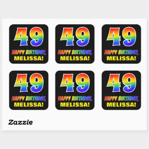 Sticker Carré 49e anniversaire : Gras, amusant, simple, arc-en-c