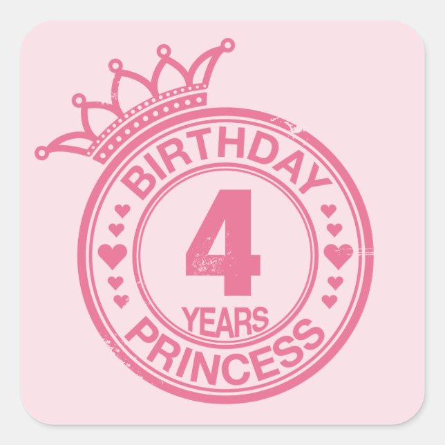 Sticker Carré 4 ans - Anniversaire Princesse - rose (Devant)