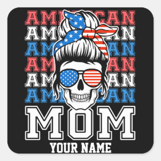Sticker Carré 4 juillet American Mom Patriotic Personnalisé