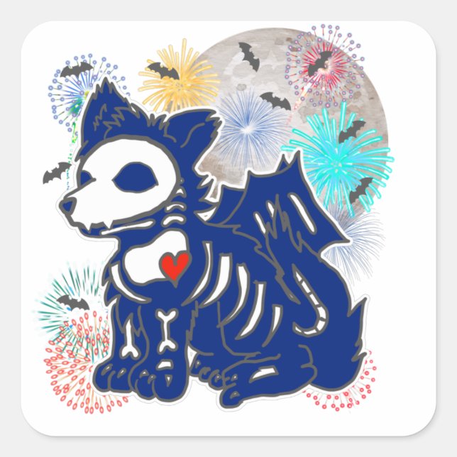 Sticker Carré 4 juillet Anime Wolf Emo Patriotique gothique (Devant)
