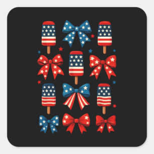 Sticker Carré 4 juillet Cute Popsicle Coquette Bow Patriotique