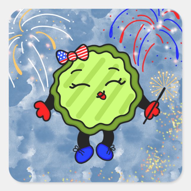 Sticker Carré 4 juillet Feu de travail Holiday Freedom Pickle (Devant)