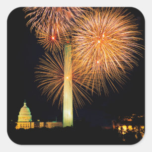 Sticker Carré 4 juillet, Firework Display, Skyline