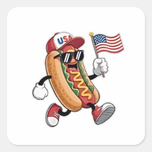 Sticker Carré 4 juillet Hotdog Indépendance américaine 1776