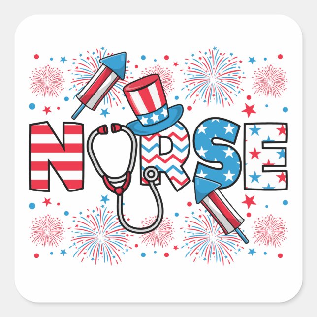 Sticker Carré 4 juillet infirmière patriotique (Devant)