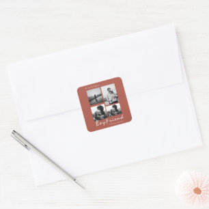 Sticker Carré 4-Photo Collage Forever Boyfriend Valentine's
