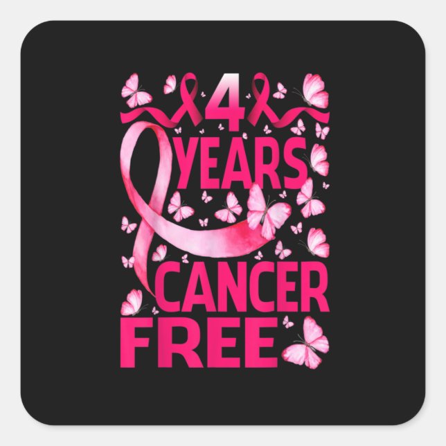 Sticker Carré 4 Years Breast Cancer Free Survivor Butterfly (Devant)