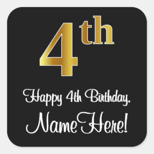Sticker Carré 4e anniversaire - Elégant luxe Faux Gold Look #
