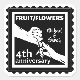 Sticker Carré 4e anniversaire Mariage tenant la main romantique