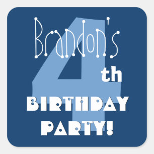 Sticker Carré 4e anniversaire Nom personnalisé Marine et bébé bl