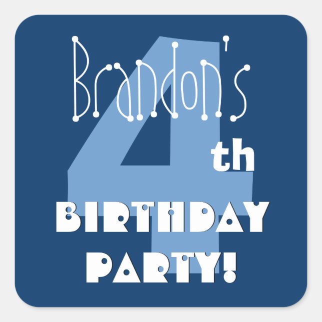 Sticker Carré 4e anniversaire Nom personnalisé Marine et bébé bl (Devant)