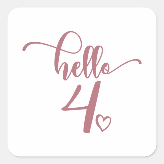 Sticker Carré 4th Birthday Girls Hello Four Cute 4 Years Old Kid (Devant)