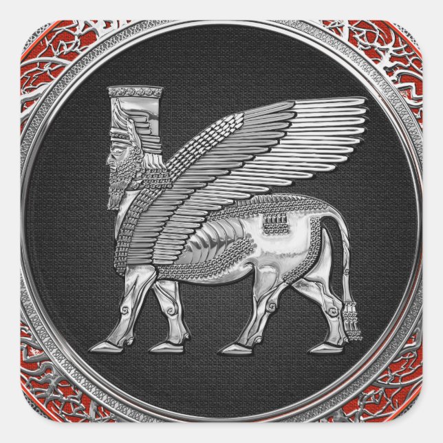 Sticker Carré [500] Taureau ailé assyrien - Lamassu argenté (Devant)