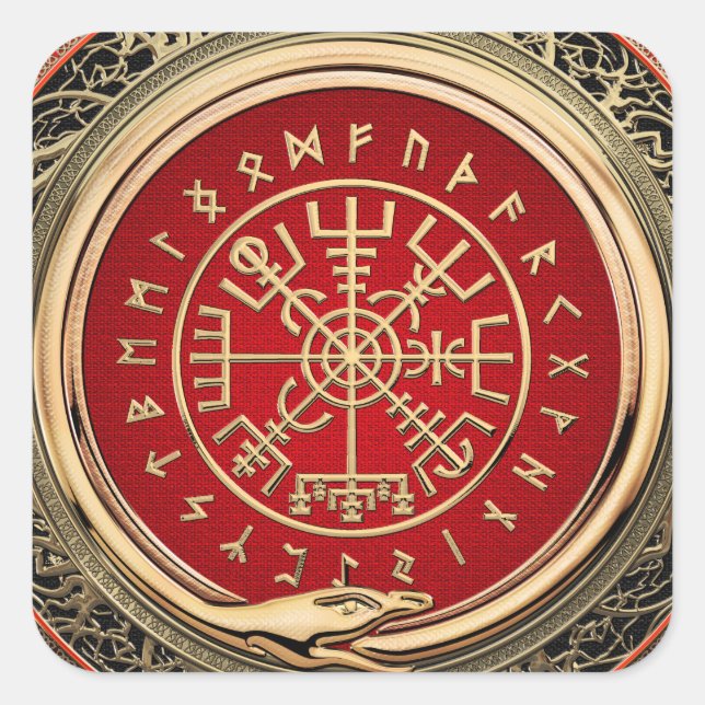 Sticker Carré [500] Vegvisir - Viking Gold Magic Runic Compass (Devant)