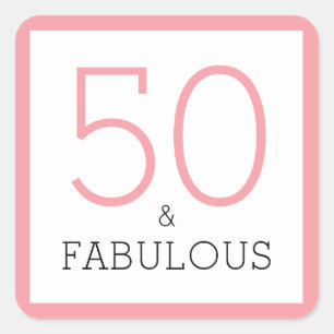 Sticker Carré 50 ans et Fabuleux 50e Anniversaire Fête Rose