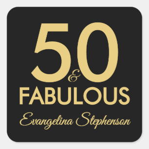 Sticker Carré 50 ans et Fabuleux Or Noir Moderne 50ème Anniversa