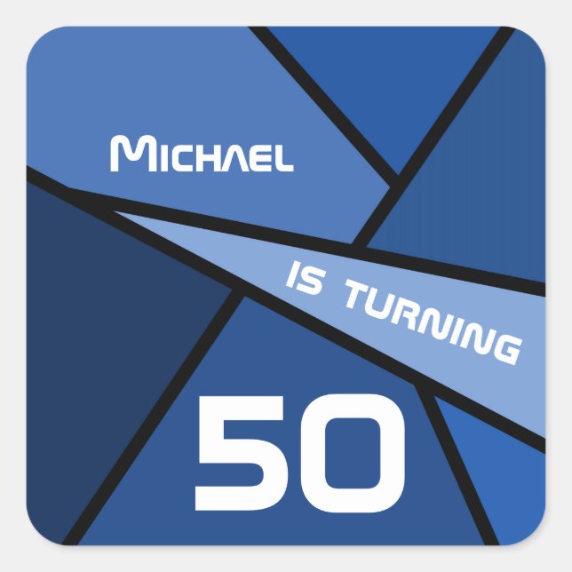 Sticker Carré 50 bleu Abstrait géométrique 50e anniversaire (Devant)