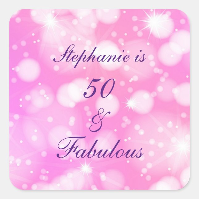 Sticker Carré 50 Et Fabuleux Anniversaire Rose Purple Glittery (Devant)