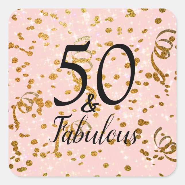 Sticker Carré 50 et fabuleux fête d'anniversaire Pink Gold Confe (Devant)