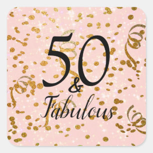 Sticker Carré 50 et fabuleux fête d'anniversaire Pink Gold Confe
