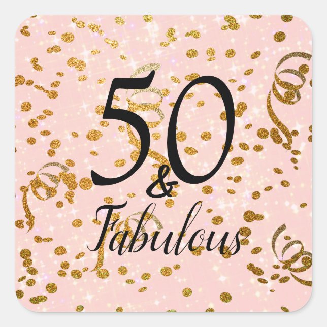 Sticker Carré 50 et fabuleux fête d'anniversaire Pink Gold Confe (Devant)