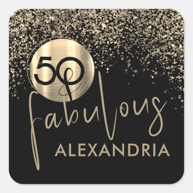 Sticker Carré 50 et Fabulous Black Gold Anniversaire (Devant)