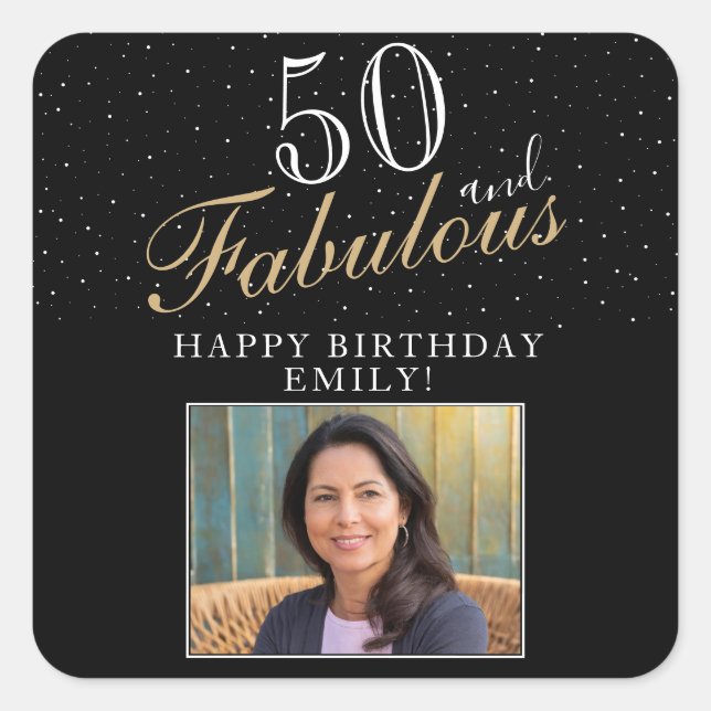 Sticker Carré 50 et Fabulous Elegant Black Photo 50e anniversair (Devant)