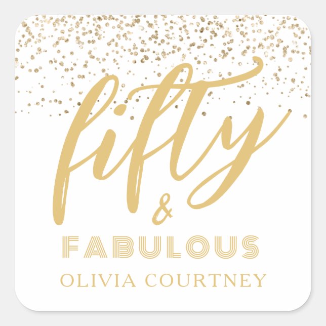 Sticker Carré 50 et Fabulous Gold Parties scintillant Anniversai (Devant)