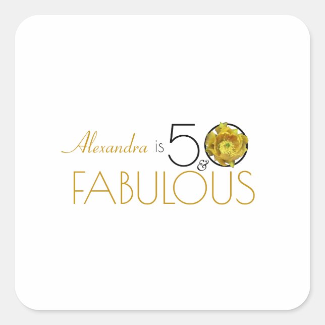 Sticker Carré 50 & Fabuleux Gold & Black Yellow Cactus Flower (Devant)