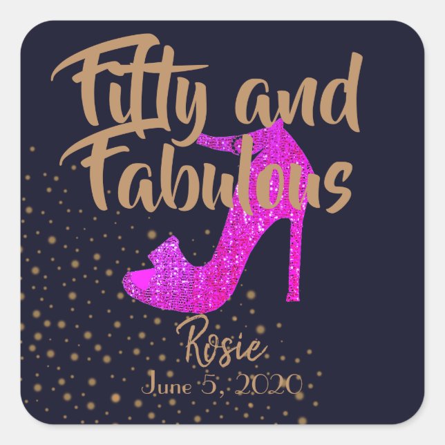 Sticker Carré 50 & Fabuleux Sparkly Hot Rose Chaussure Girly Gol (Devant)