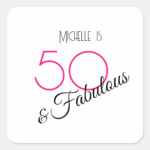 Sticker Carré 50 & Fabulous Elegant Hot Pink et Black Retro