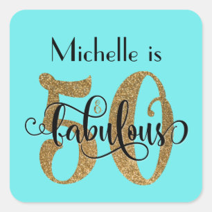 Sticker Carré 50 & Fabulous Gold Parties scintillant Anniversair