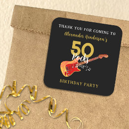 Sticker Carré 50 Rocks Cool Guitare 50e anniversaire Merci de fê