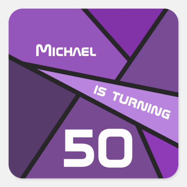 Sticker Carré 50 violet Abstrait géométrique 50e anniversaire (Devant)