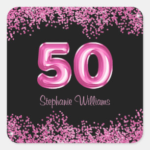 Sticker Carré 50e anniversaire Ballons roses chauds   Parties sc