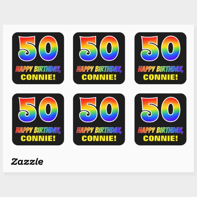 Sticker Carré 50e anniversaire : Bold, amusant, simple, arc-en-c (Feuille)