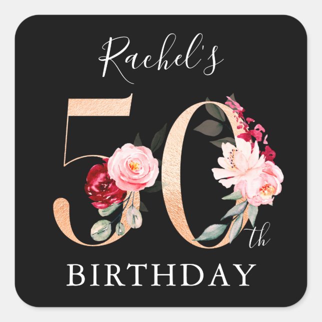 Sticker Carré 50e anniversaire Célébration Gold Script (Devant)