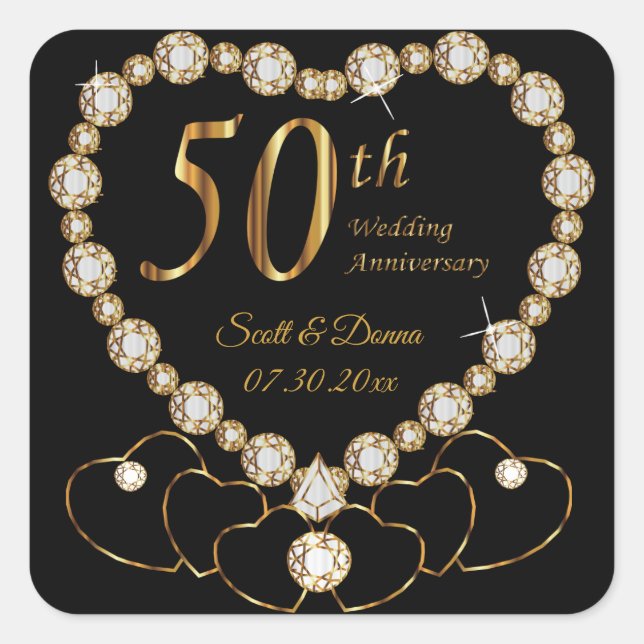 Sticker Carré 50e anniversaire de Mariage d'or (Devant)