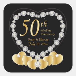 Sticker Carré 50e anniversaire de Mariage d'or   Texte do-it-you