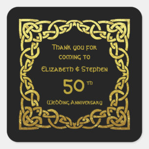 Sticker Carré 50e anniversaire de Mariage Noir & Or noeud celtiq