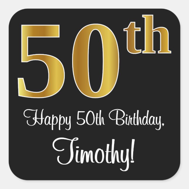 Sticker Carré 50e anniversaire - Elégant luxe Faux Gold Look # (Devant)